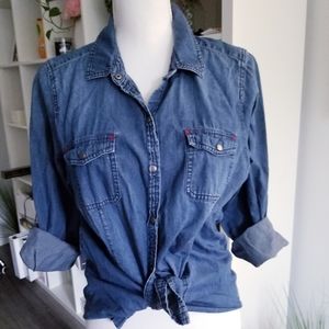 J. Jill denim button up top blouse shirt